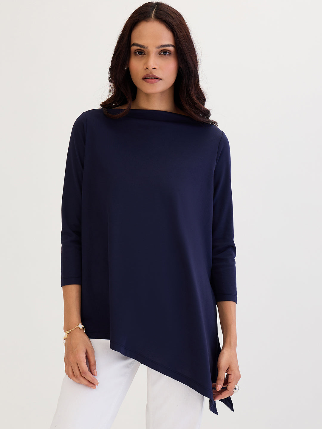 Navy Asymmetric Hem Top
