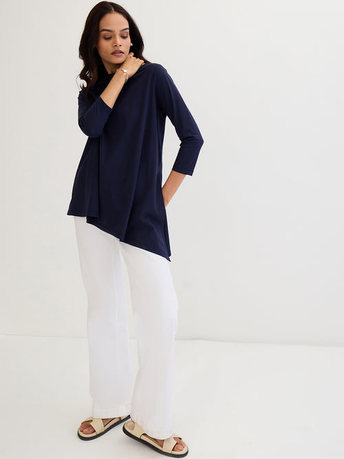 Navy Asymmetric Hem Top