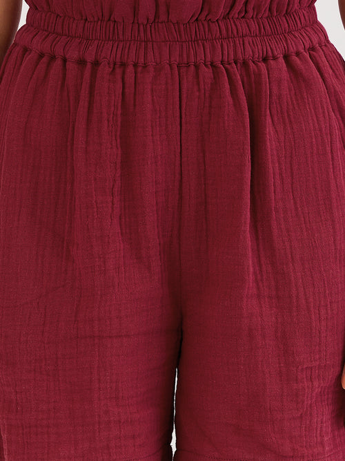 Cotton Gauze Cranberry Short Co-Ord Set