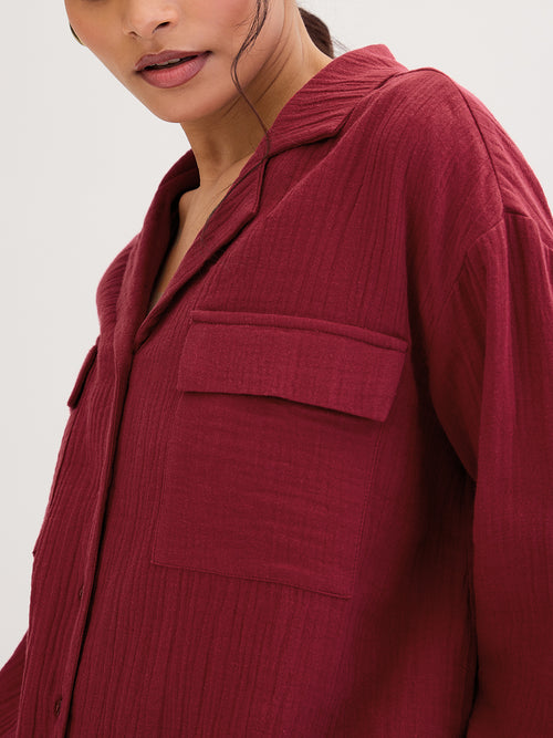 Cotton Gauze Cranberry Short Co-Ord Set