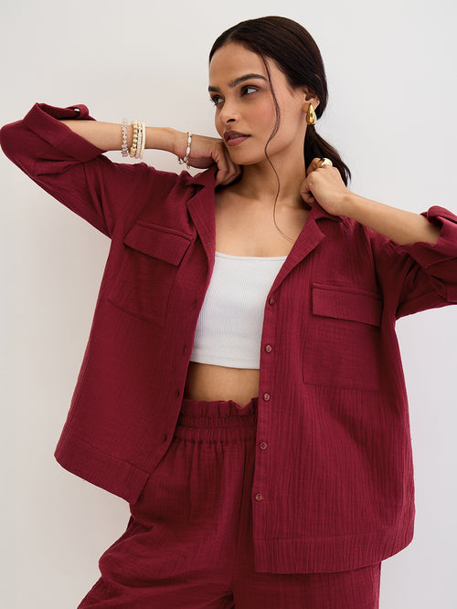 Cotton Gauze Cranberry Short Co-Ord Set