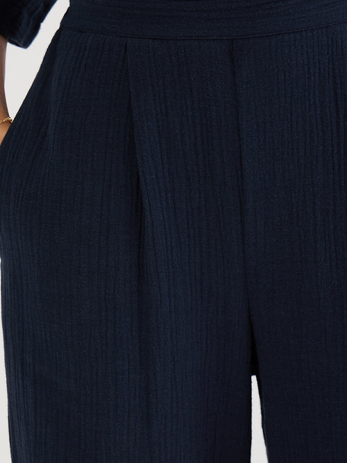 Cotton Gauze Navy Kimono Sleeve Co-Ord Set