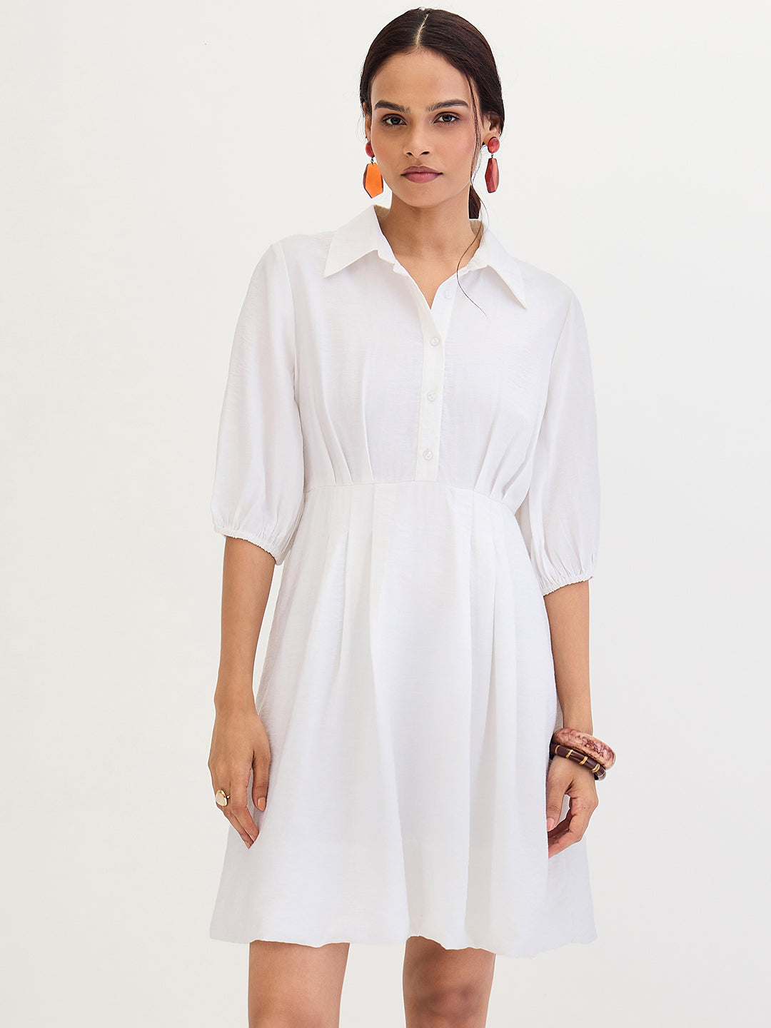 White Bubble Hem Knee Length Dress