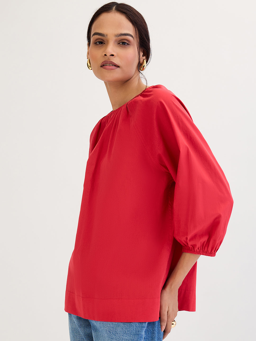 Red Poplin Back Tie-Up Top