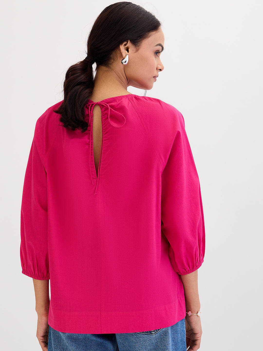 Hot Pink Poplin Back Tie-Up Top