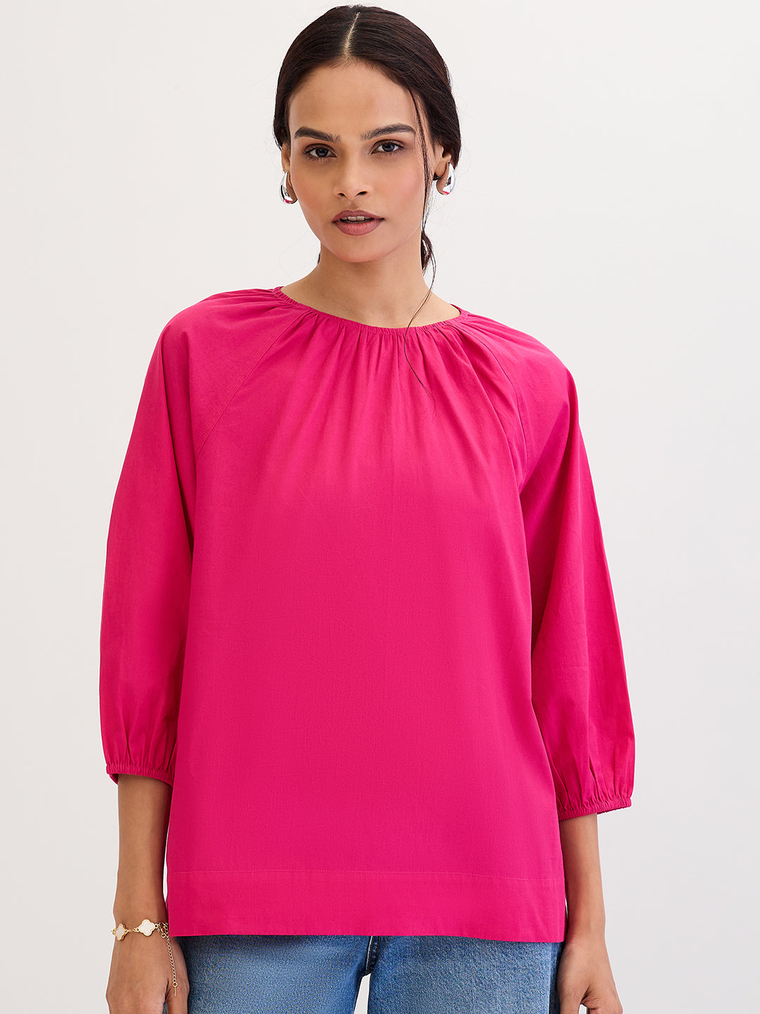 Hot Pink Poplin Back Tie-Up Top