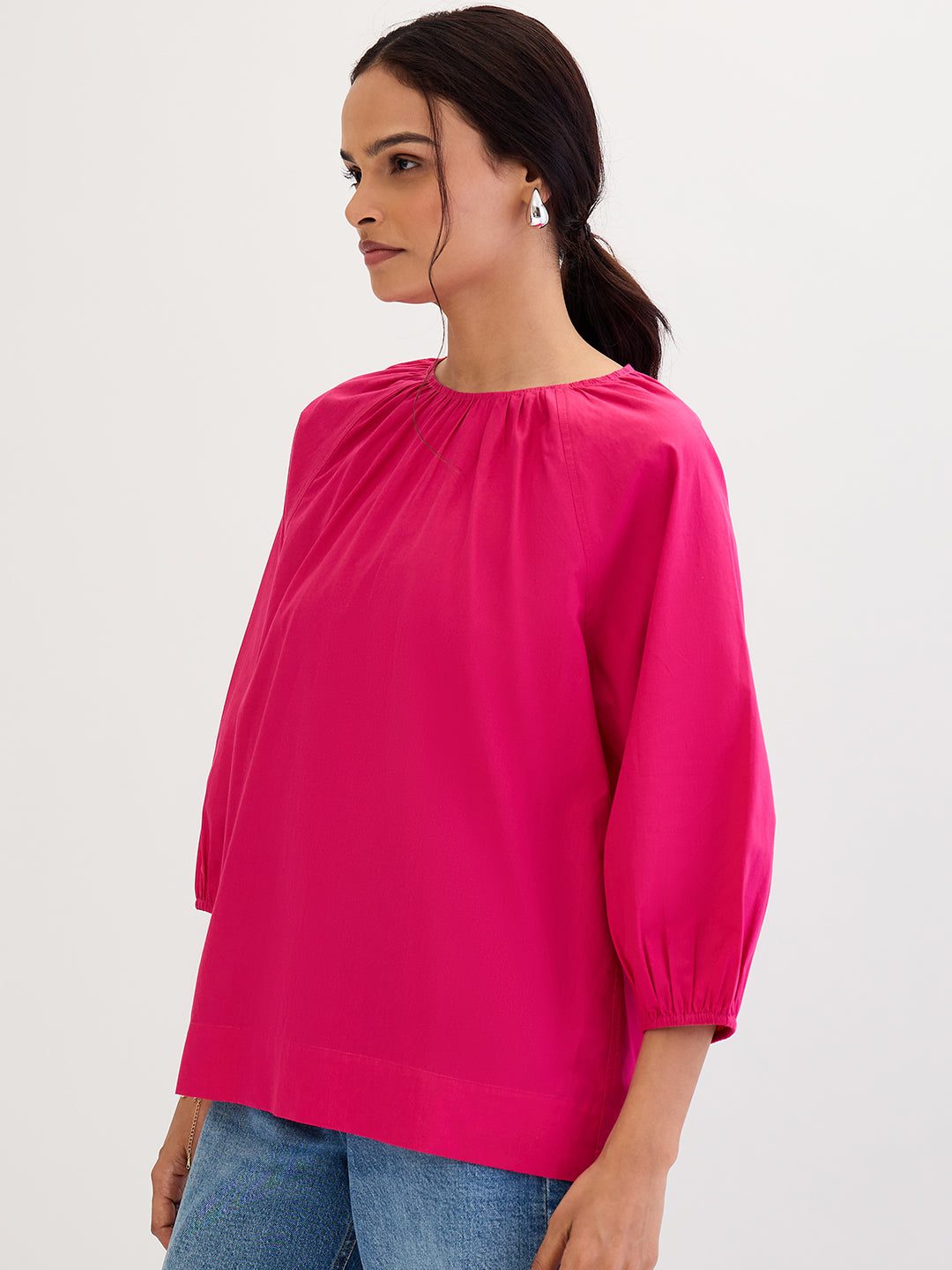 Hot Pink Poplin Back Tie-Up Top