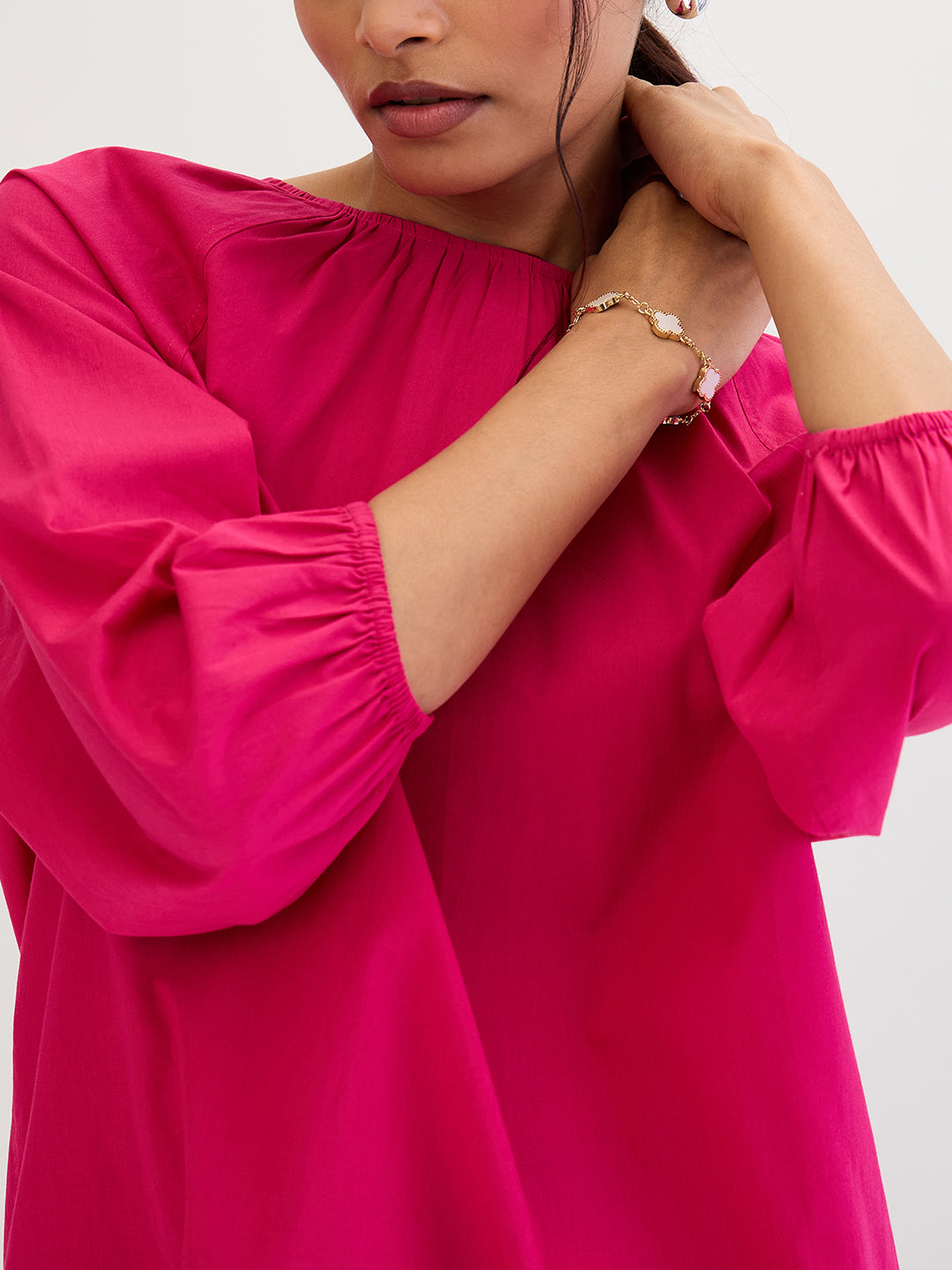 Hot Pink Poplin Back Tie-Up Top