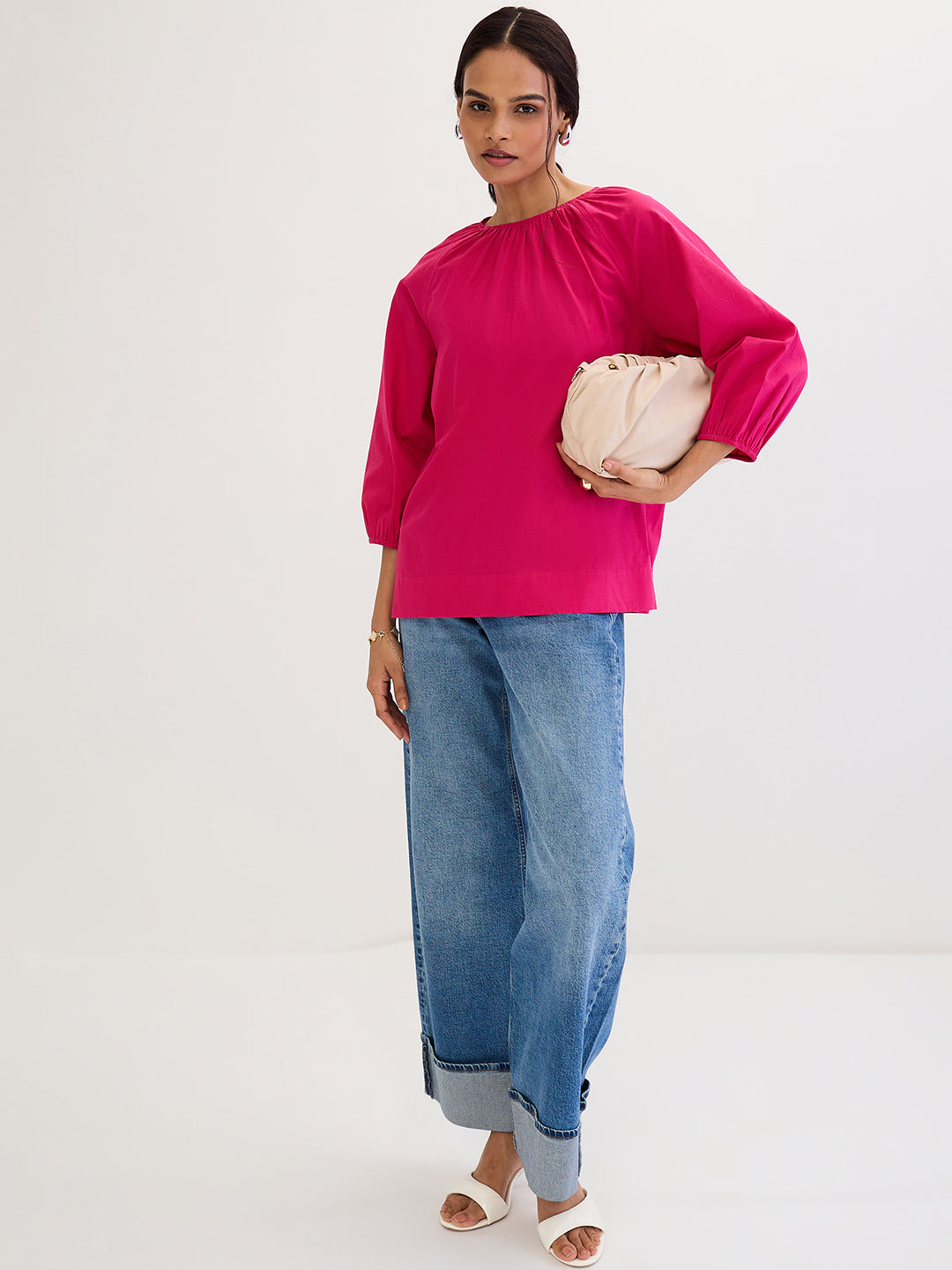 Hot Pink Poplin Back Tie-Up Top