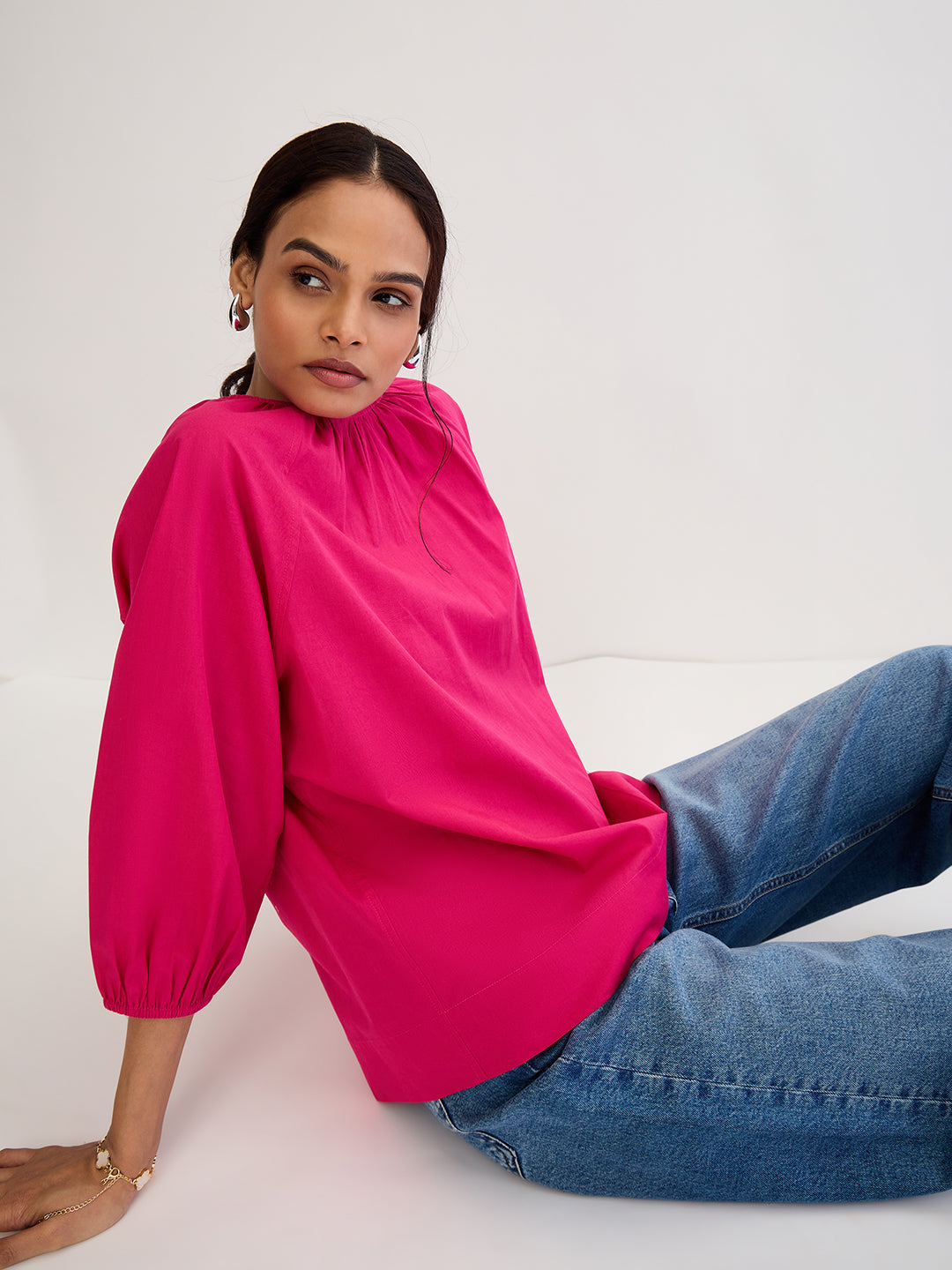 Hot Pink Poplin Back Tie-Up Top