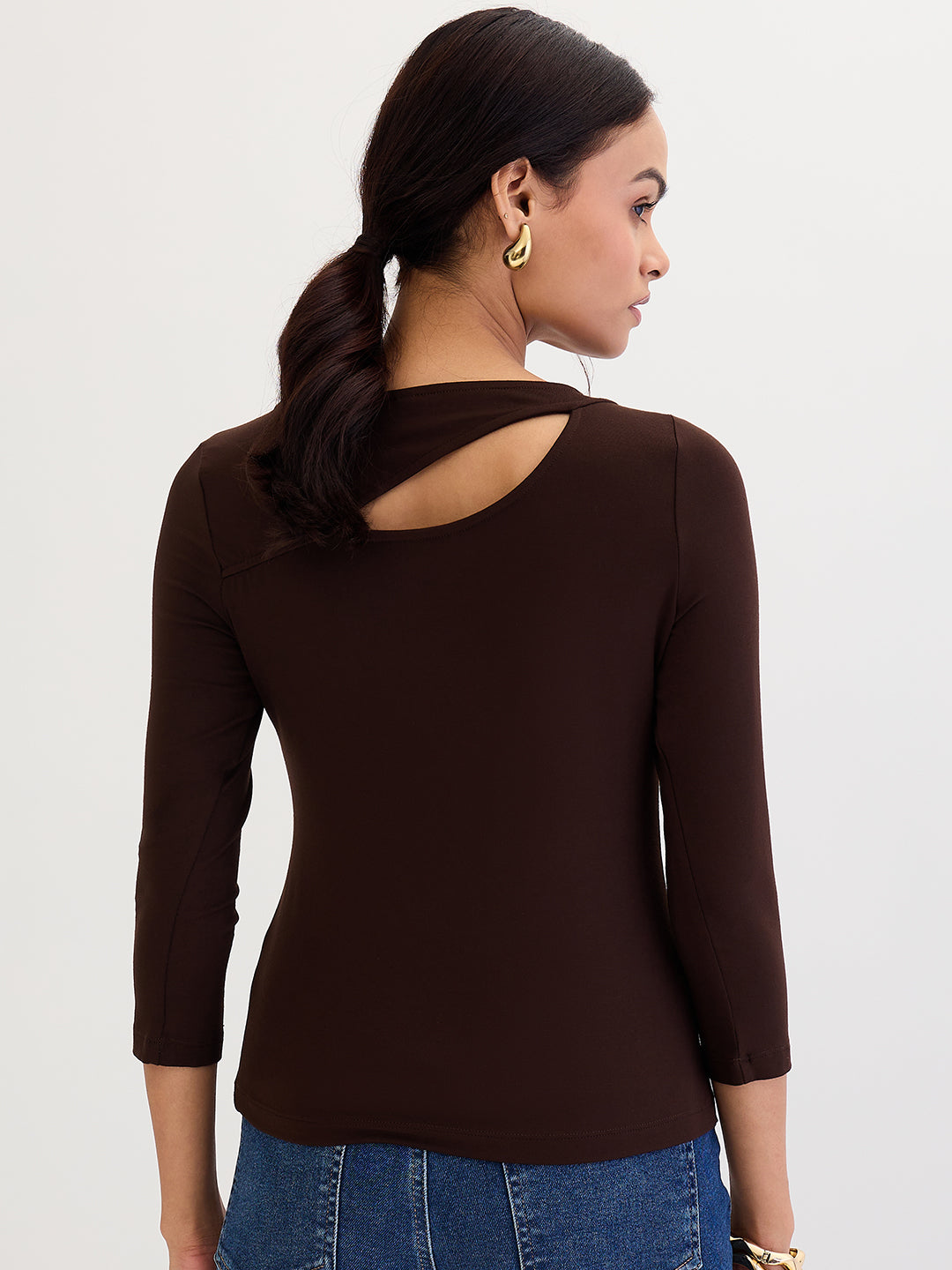 Coffee Brown Modal Knit Cutout detail Top