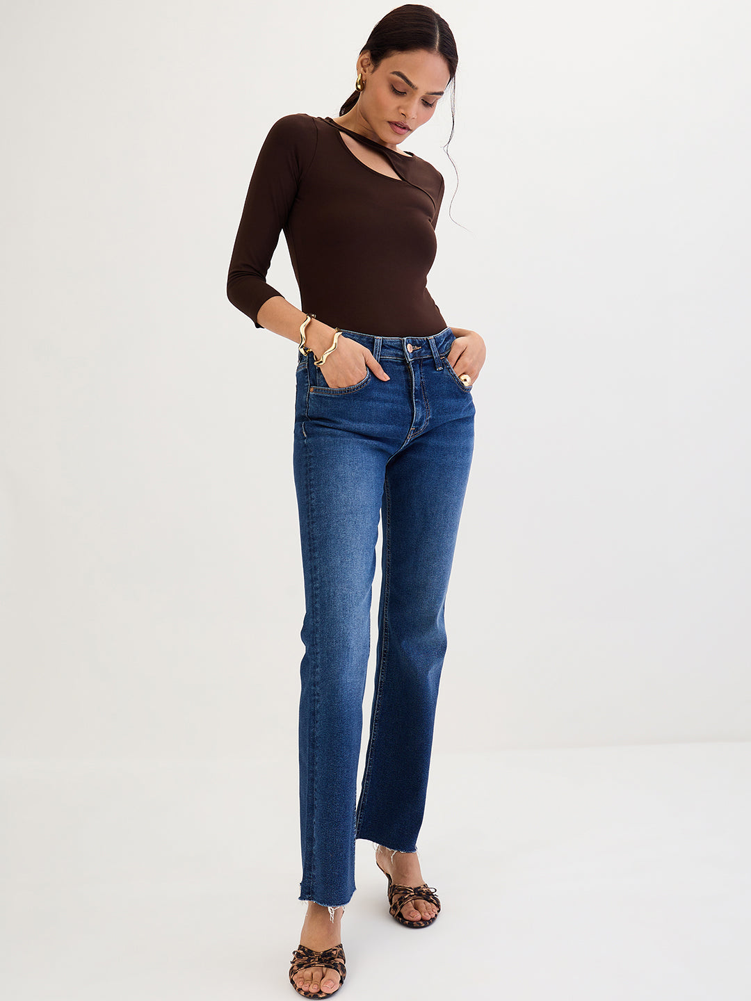 Coffee Brown Modal Knit Cutout detail Top