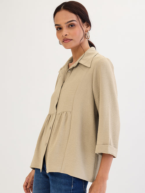 Beige Gathered Waist Shirt