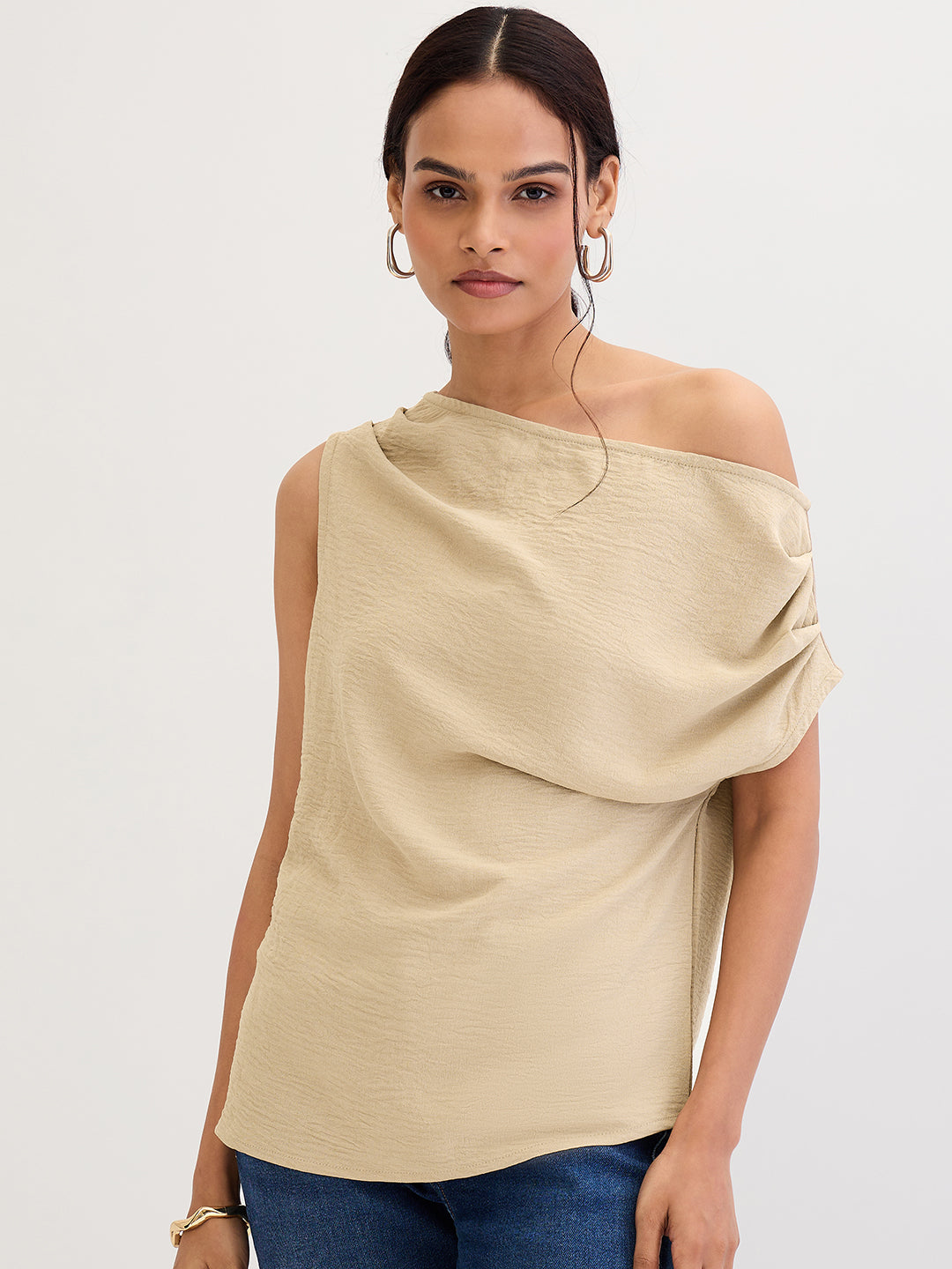 Beige Off Shoulder Top