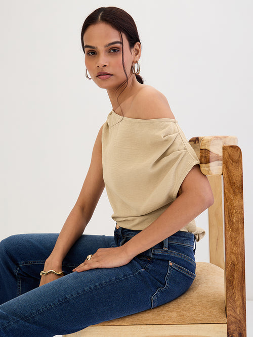 Beige Off Shoulder Top