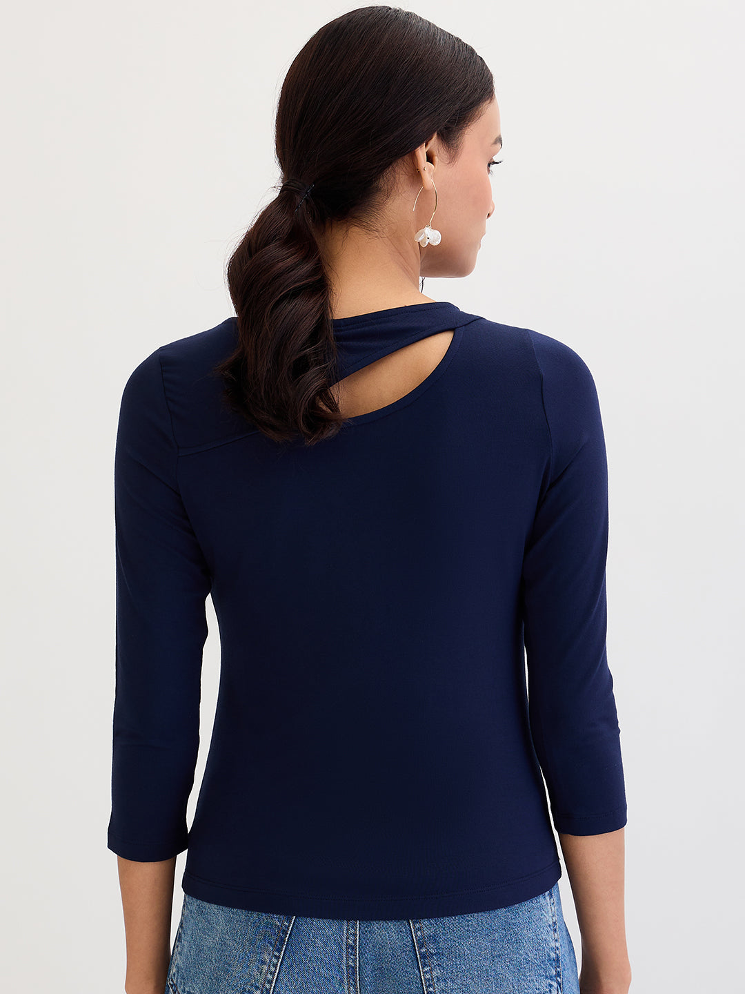 Navy Blue Modal Knit Cutout detail Top