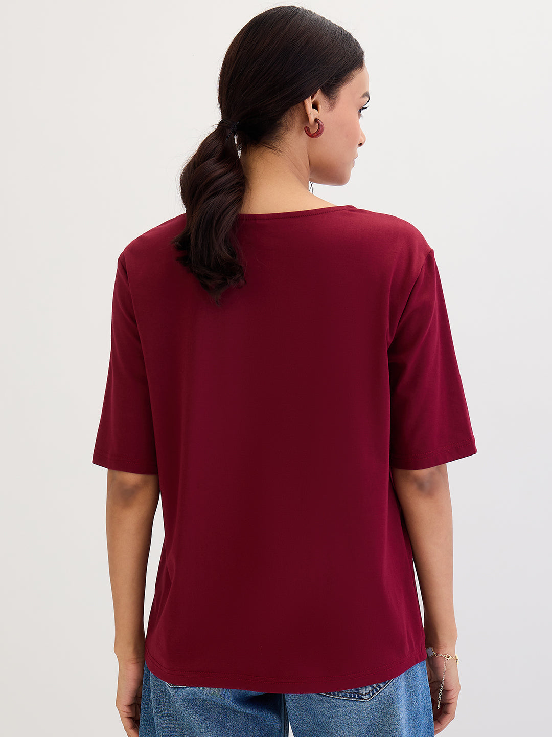 Maroon V-Neck Basic T- Shirt