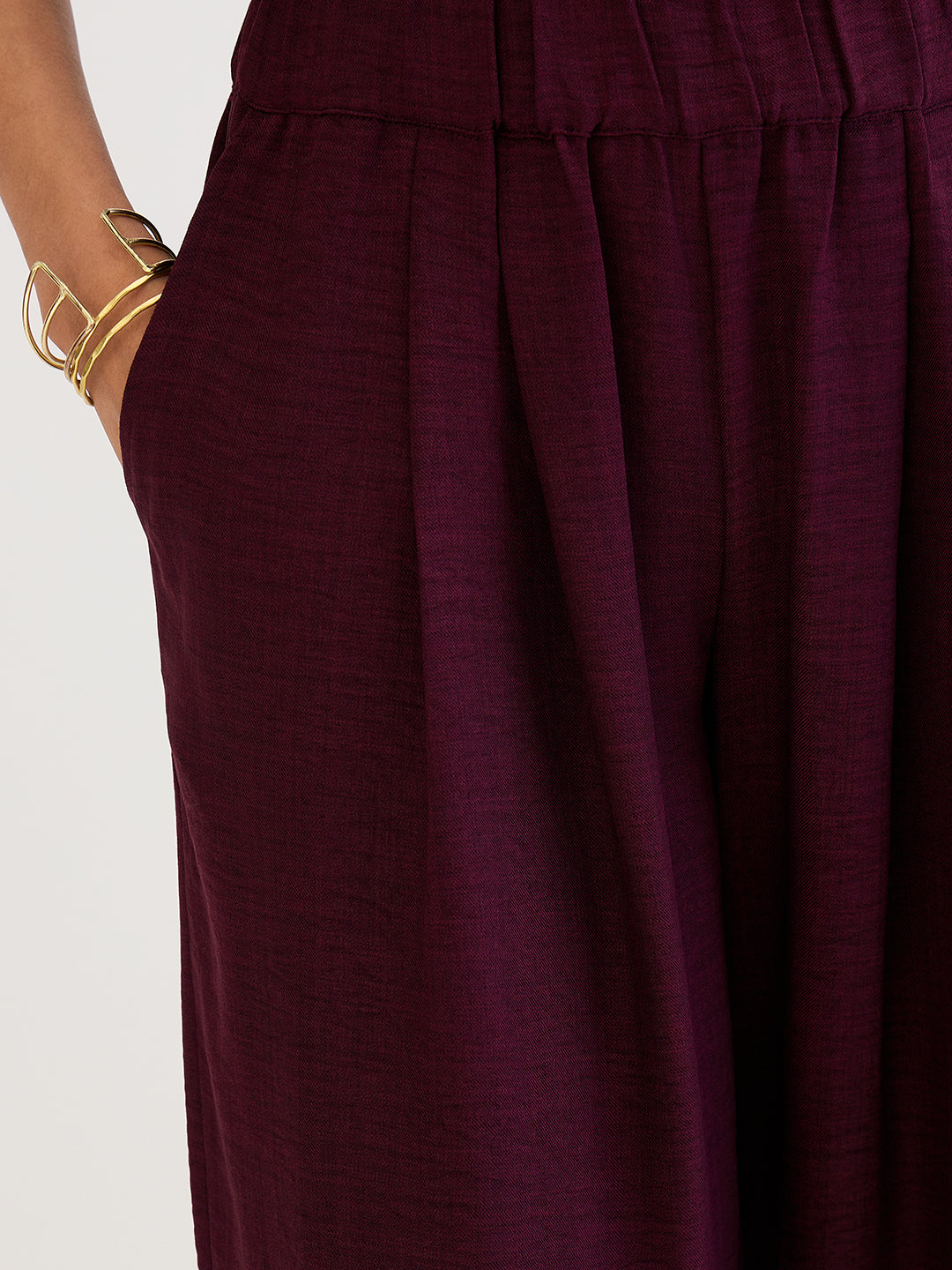 Wine Wide-Leg Pleat Detail Pants