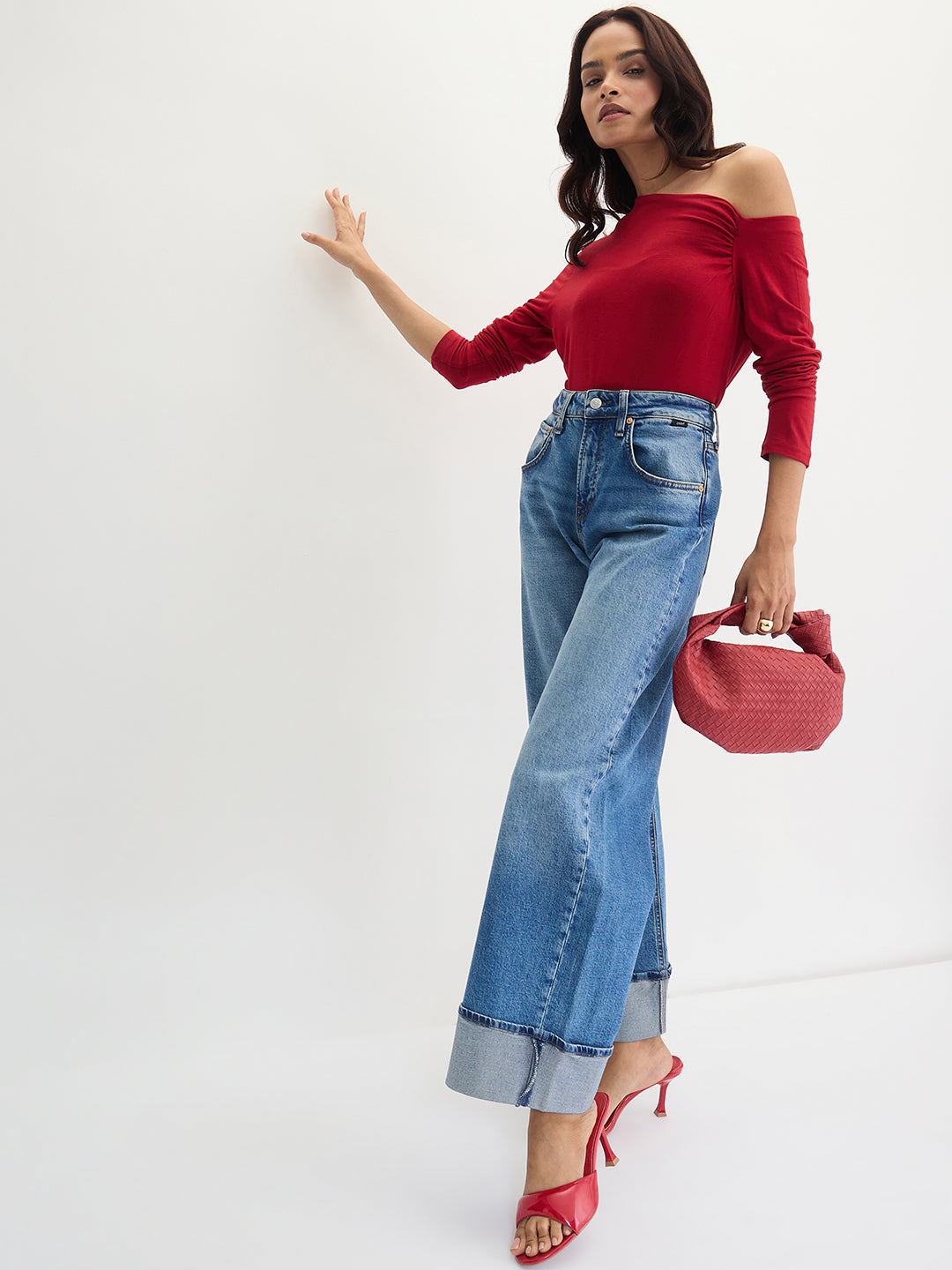 Bamboo Deep Red Knit One Shoulder Top