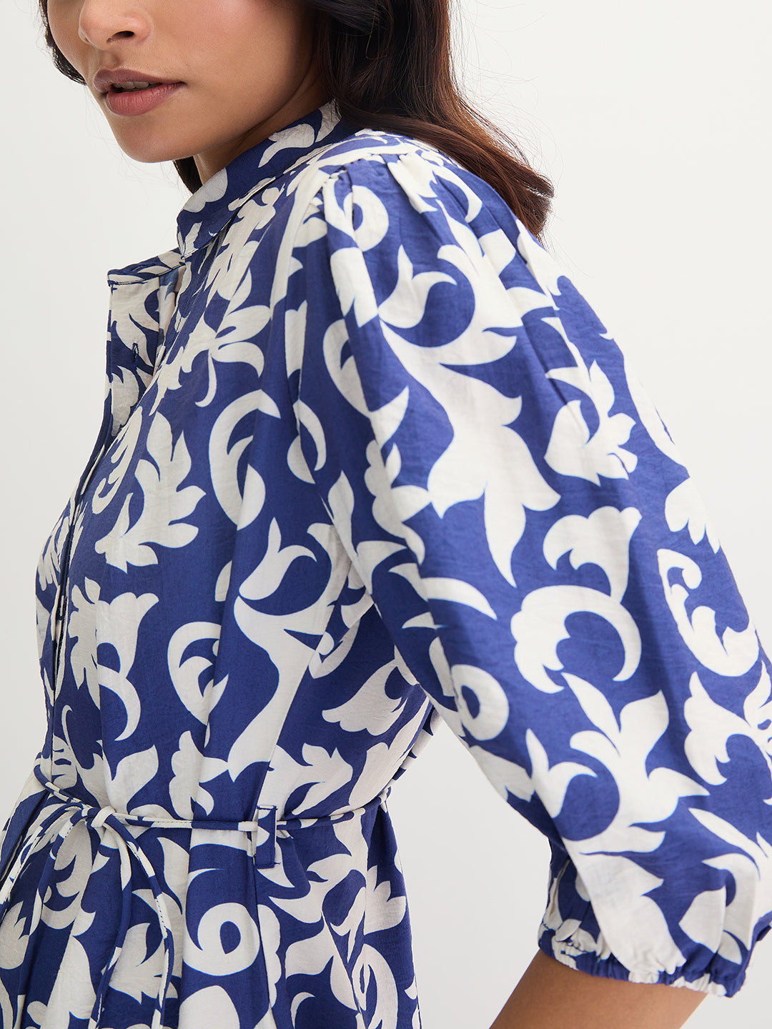 Blue & White Abstract Printed Midi Dress