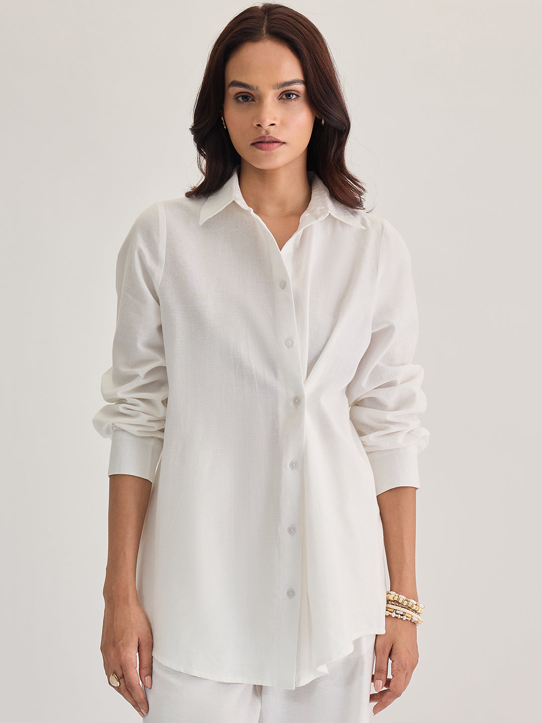 White Cotton Linen Multiple Closure Shirt