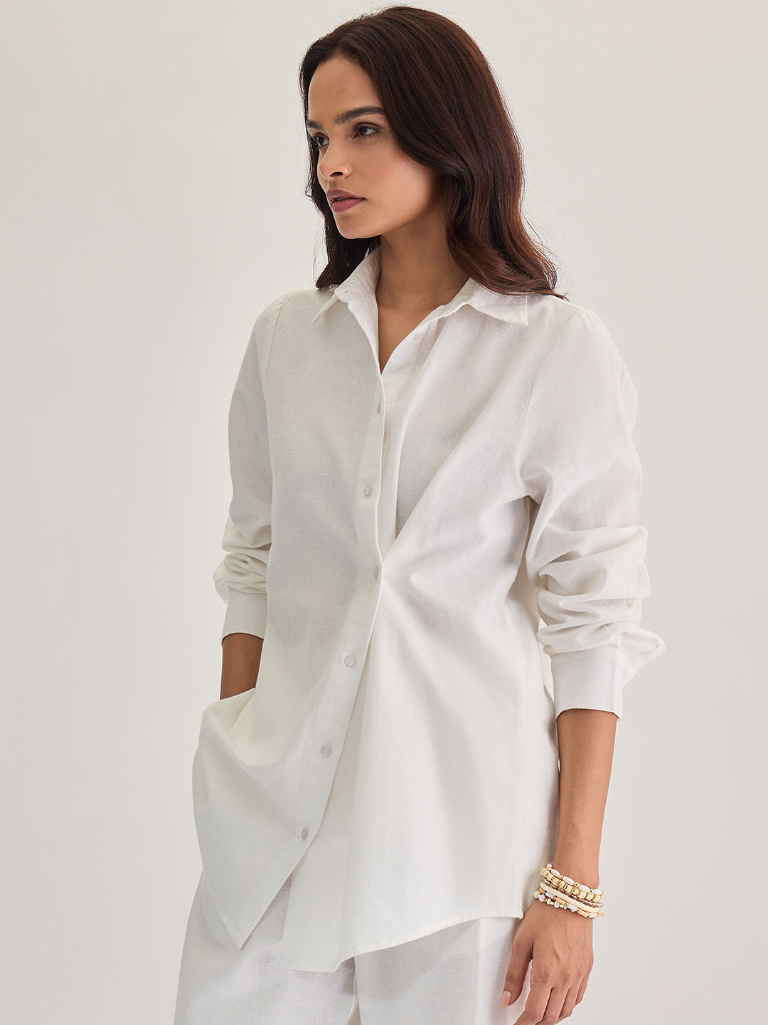 White Cotton Linen Multiple Closure Shirt