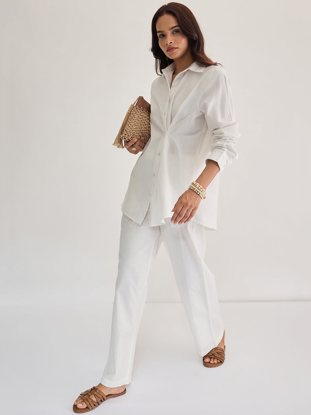 White Cotton Linen Multiple Closure Shirt