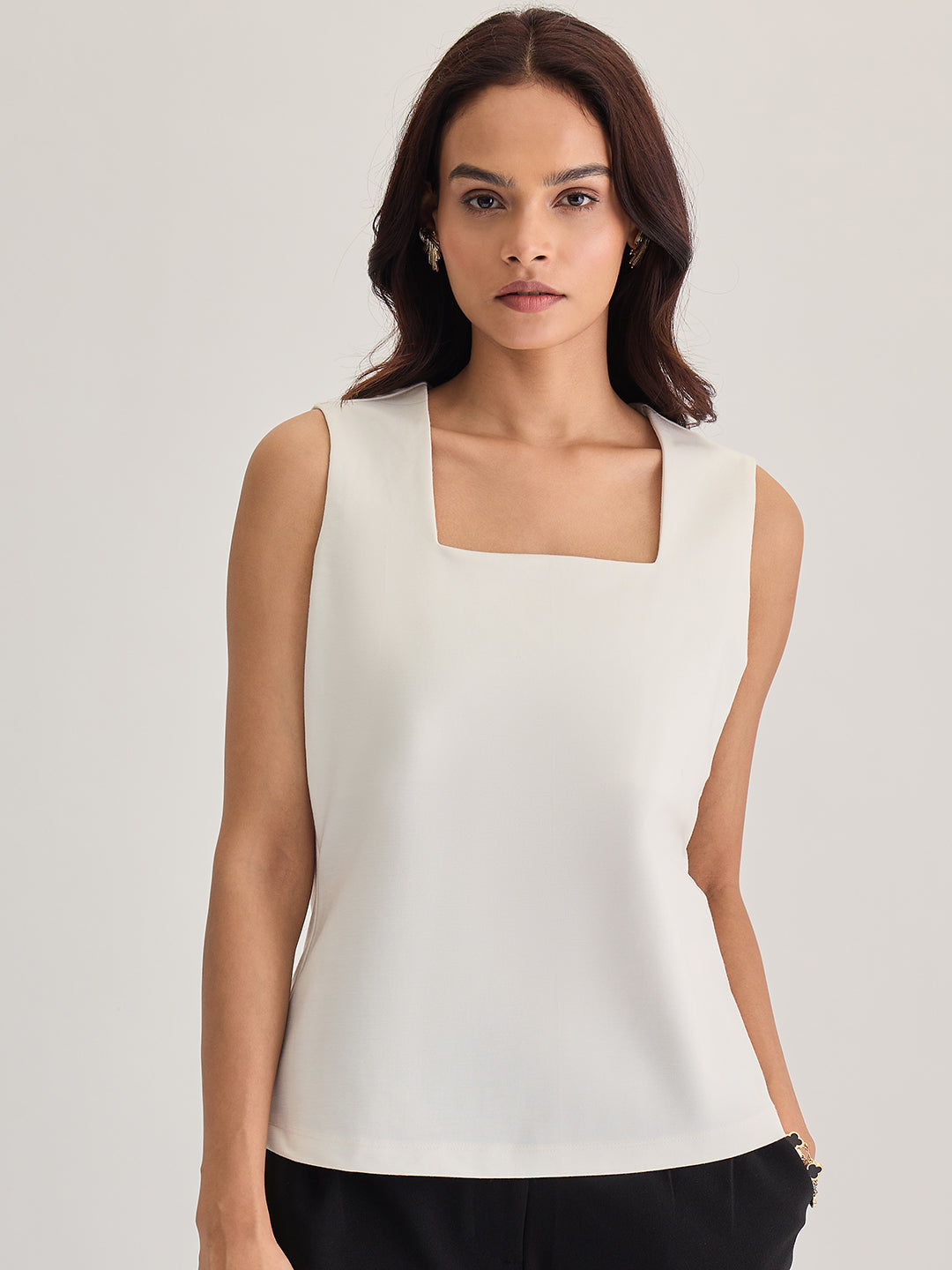 White Square Neck Sleeveless Top