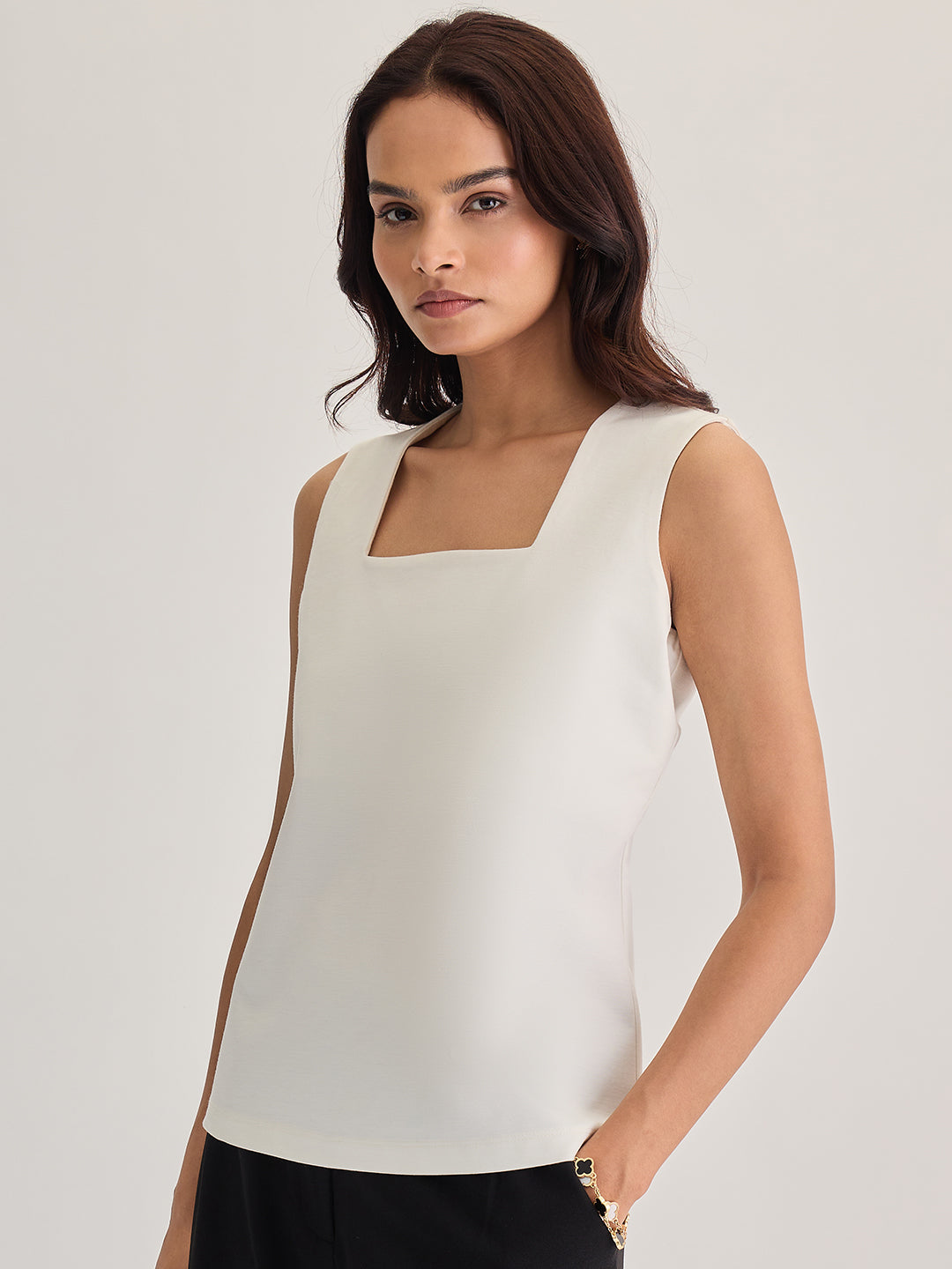 White Square Neck Sleeveless Top
