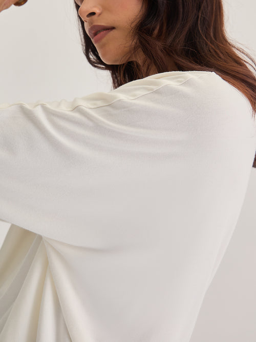 Bamboo White Knit Elasticated Hem Detail Top