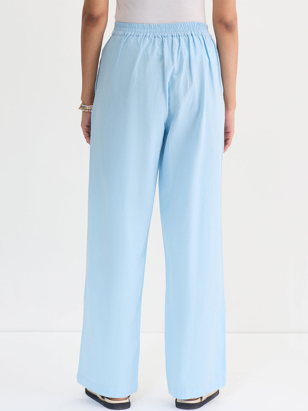 Light Blue Cotton Linen Straight Pants