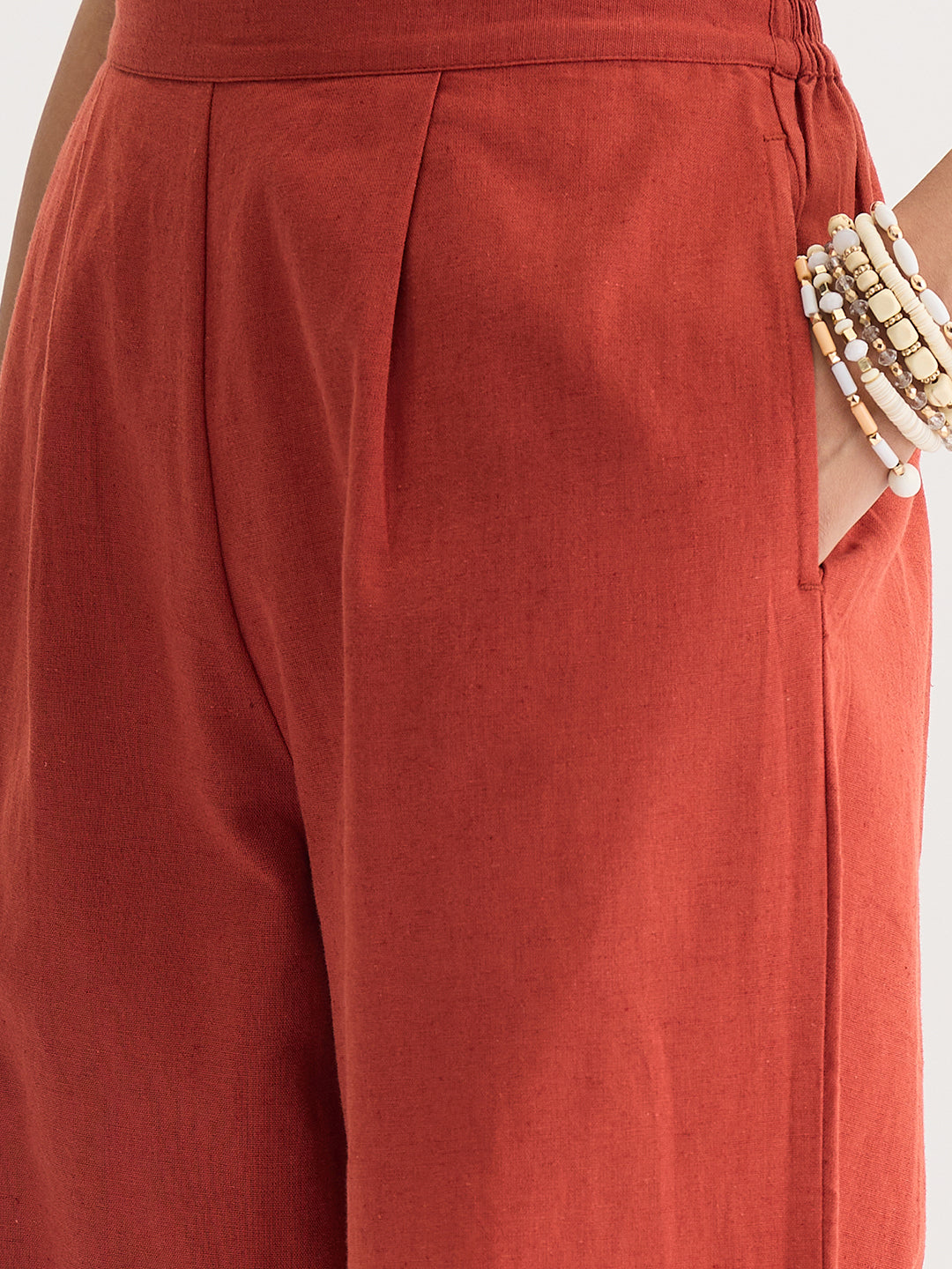 Rust Cotton Linen Straight Pants