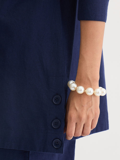 Navy Blue Cotton Linen Button Detail Tunic