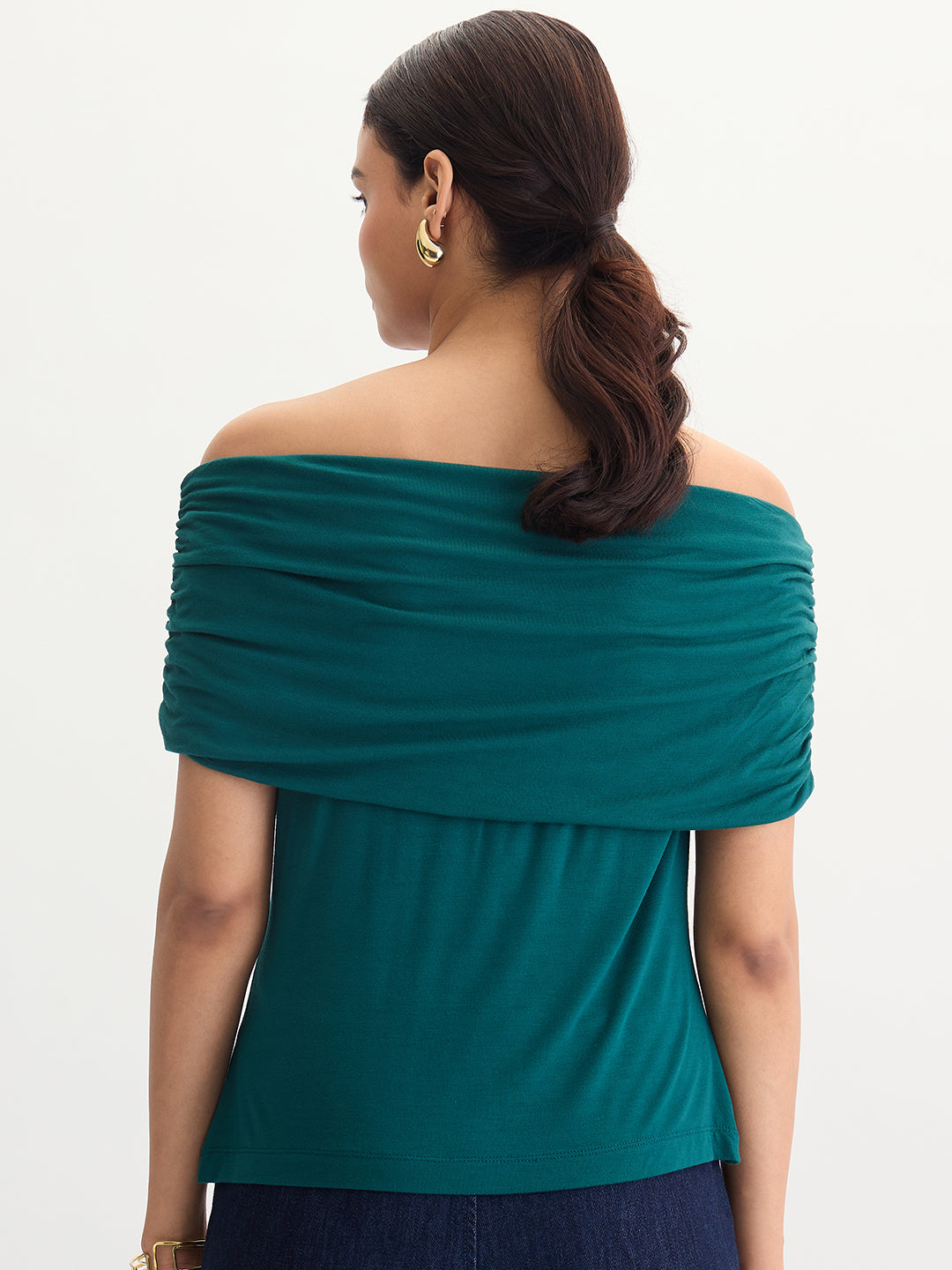 Bamboo Green Knit Off Shoulder Top