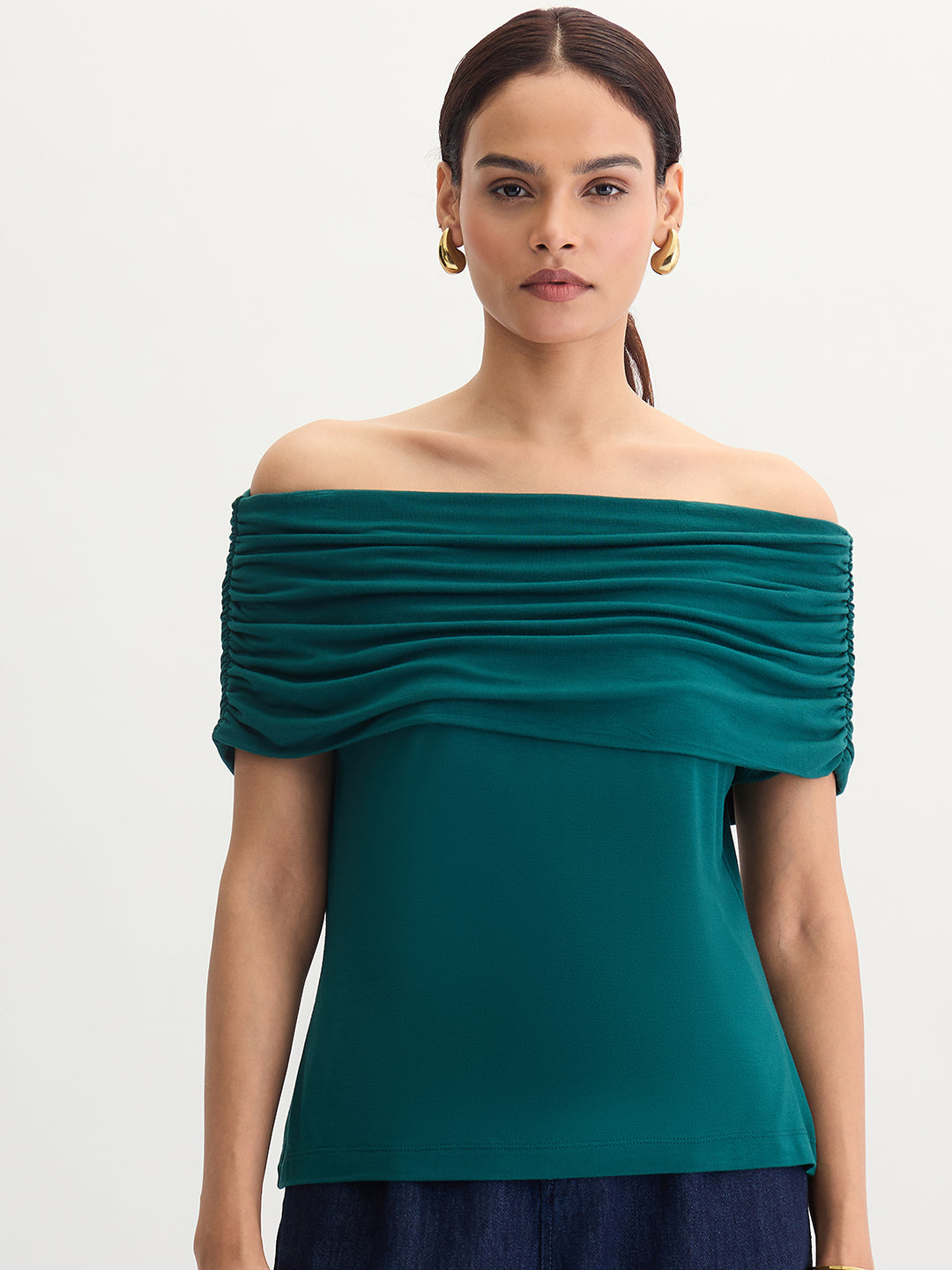 Bamboo Green Knit Off Shoulder Top