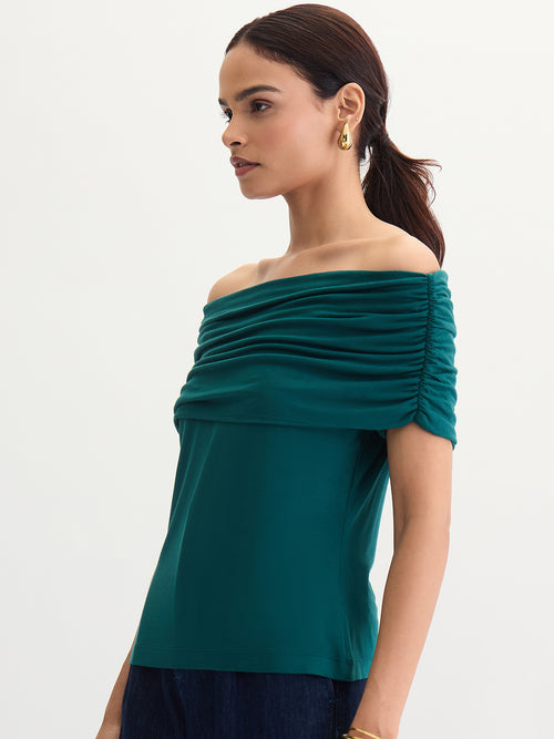 Bamboo Green Knit Off Shoulder Top