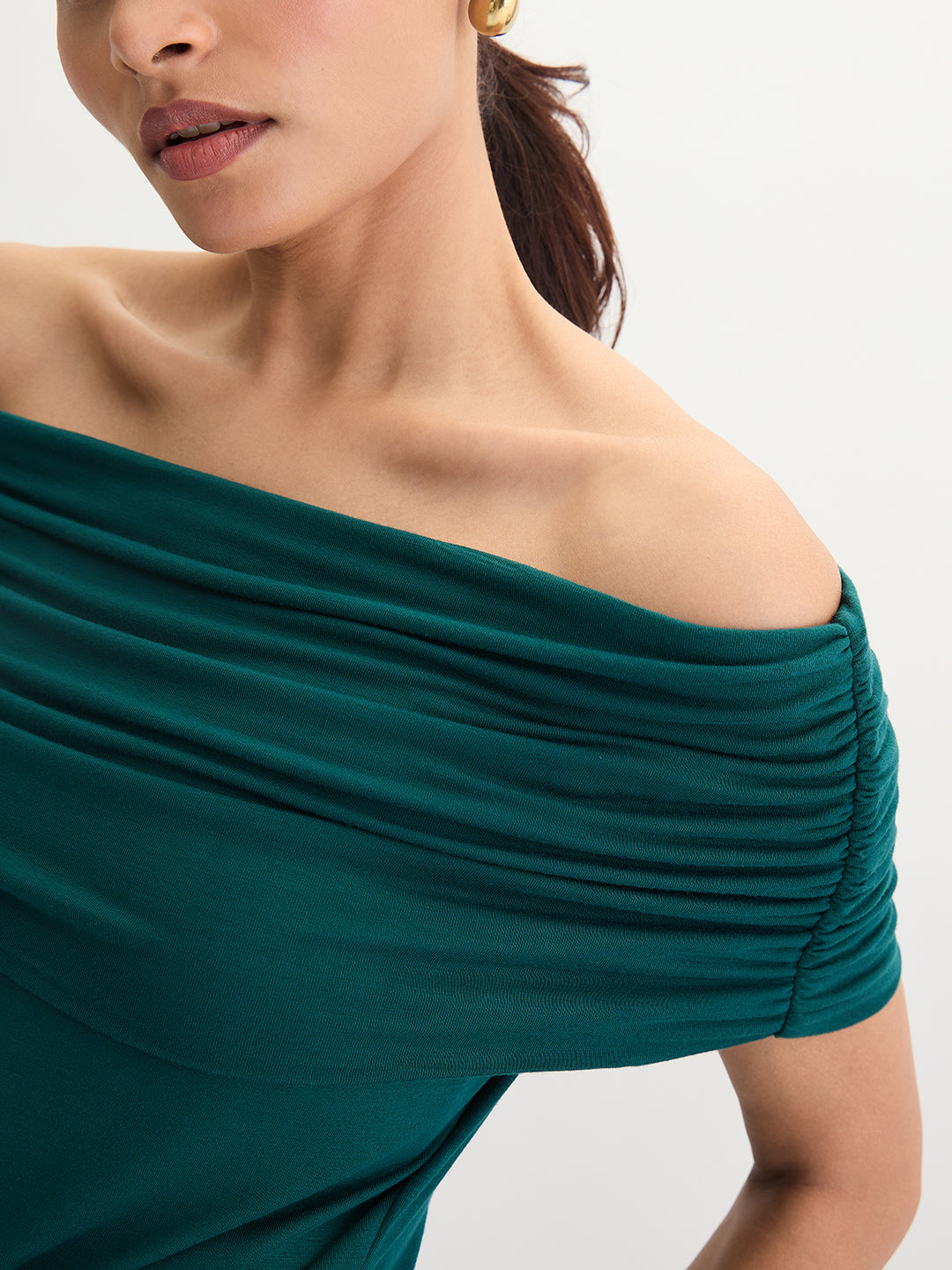 Bamboo Green Knit Off Shoulder Top