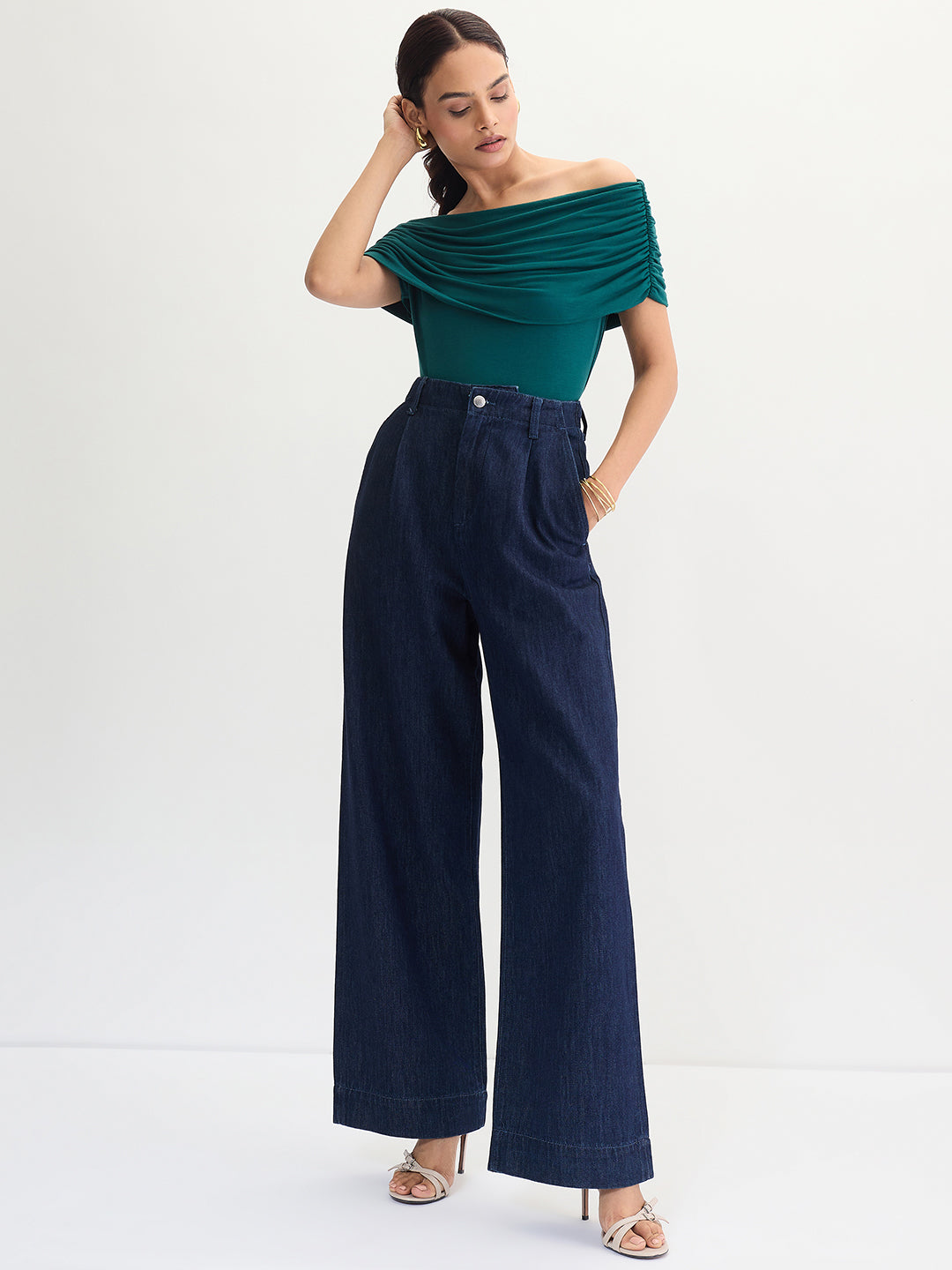 Bamboo Green Knit Off Shoulder Top