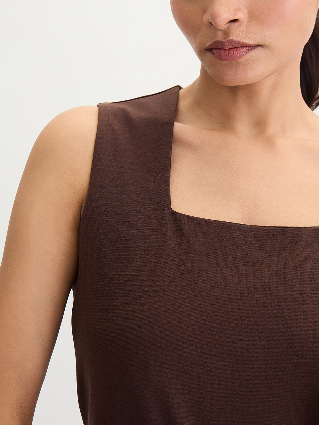 Coffee Brown Square Neck Sleeveless Top