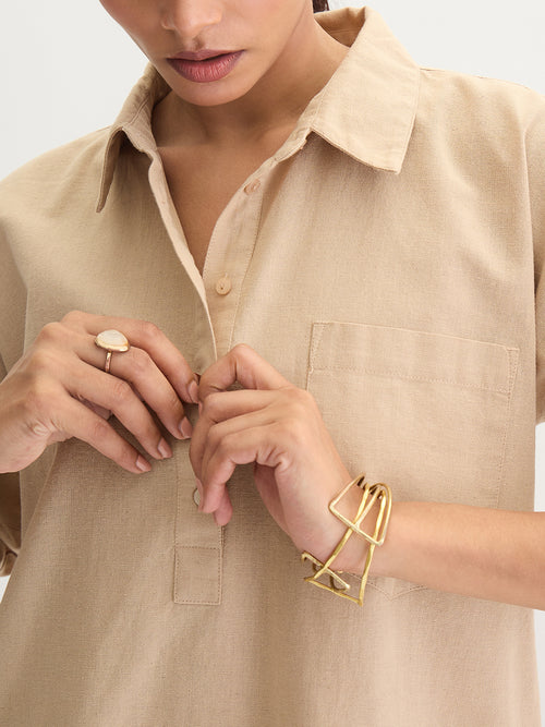 Beige Cotton Linen Button Detail Tunic