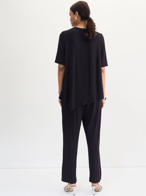 Bamboo Black Knit Asymmetrical Co-Ord