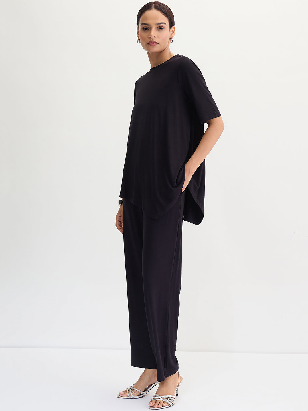Bamboo Black Knit Asymmetrical Co-Ord
