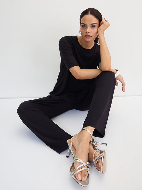 Bamboo Black Knit Asymmetrical Co-Ord