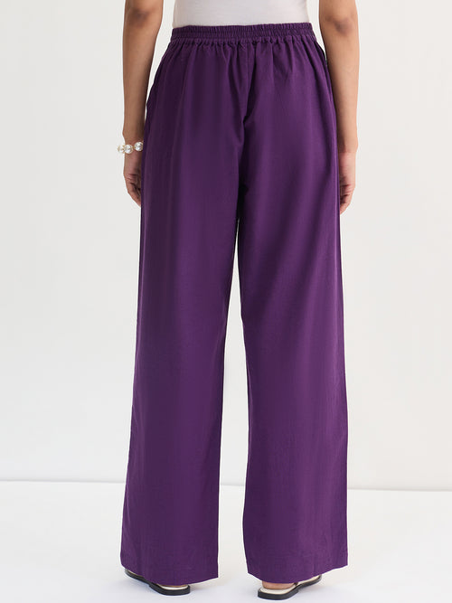 Deep Purple Cotton Linen Straight Pants