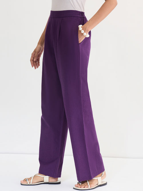 Deep Purple Cotton Linen Straight Pants