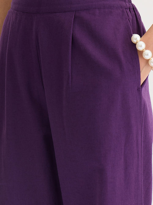 Deep Purple Cotton Linen Straight Pants