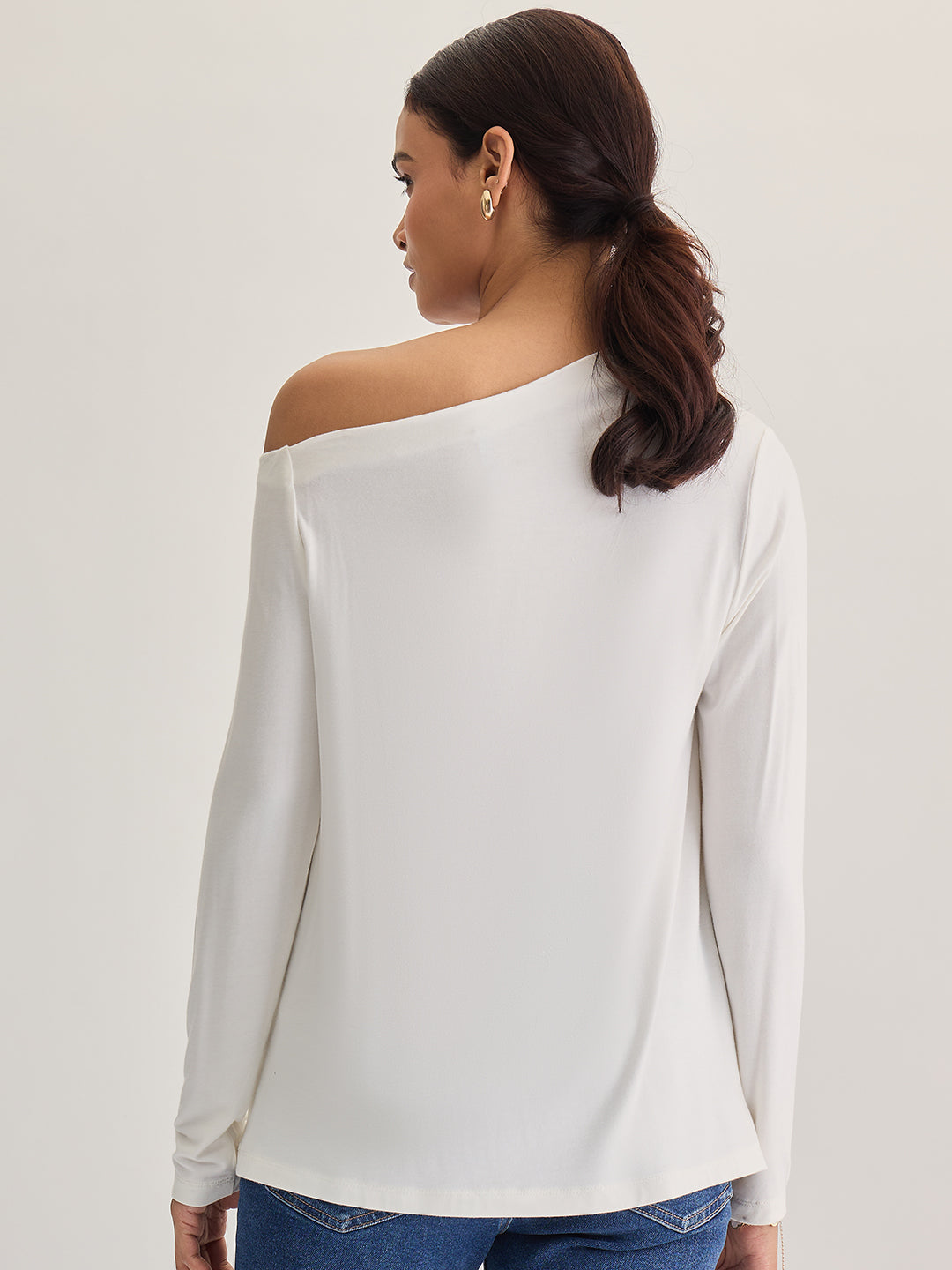 Bamboo White Knit One Shoulder Top