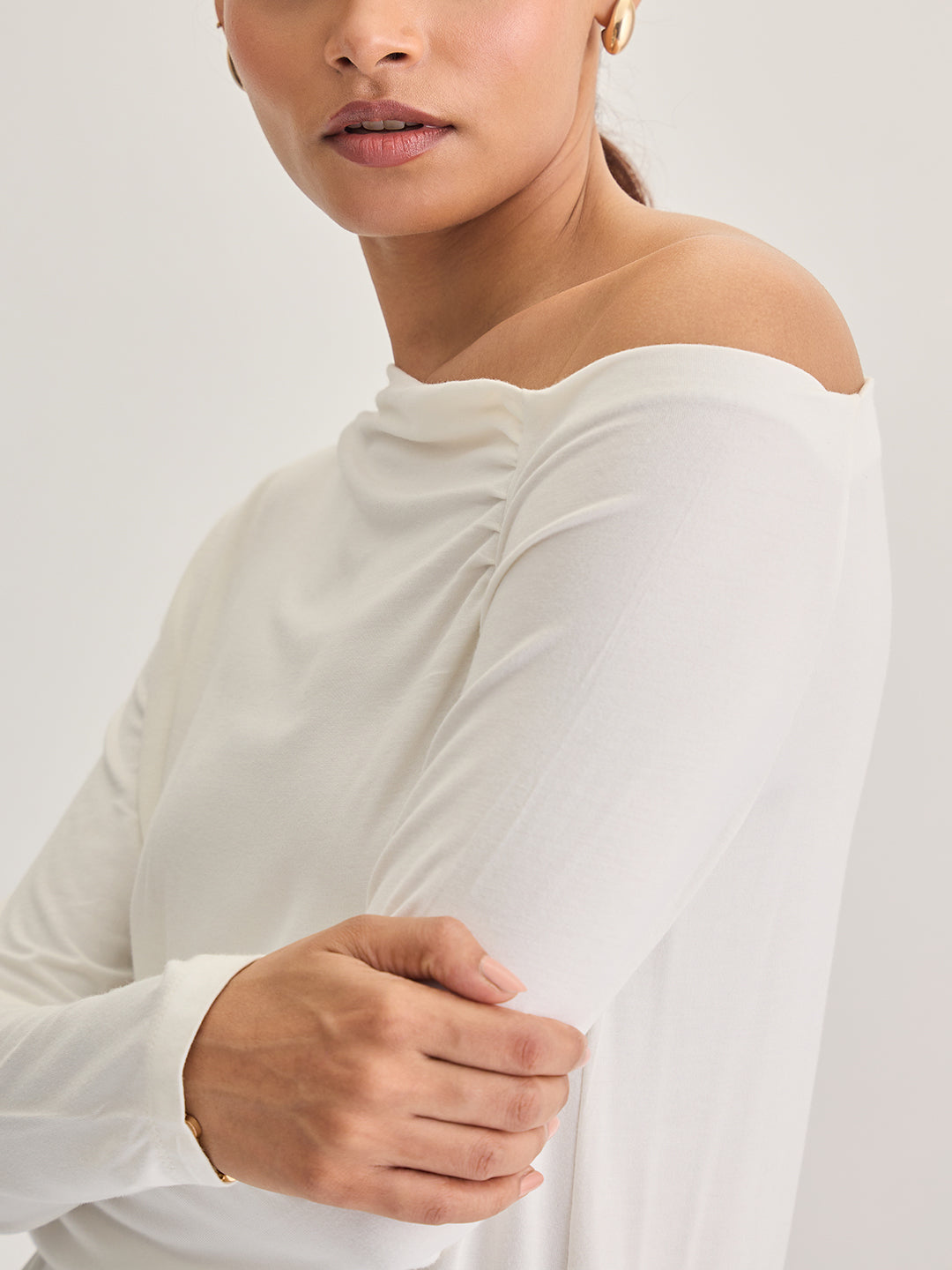 Bamboo White Knit One Shoulder Top
