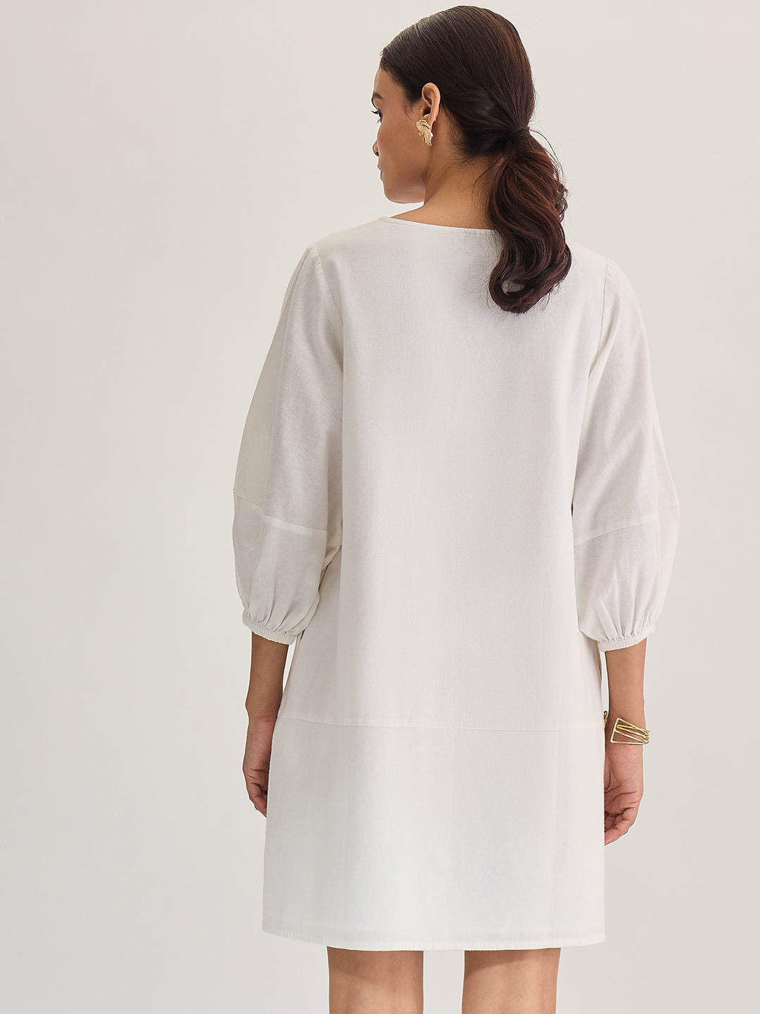White Cotton Linen Mini Dress