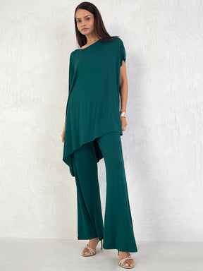 Bamboo Green Knit Flared Pants